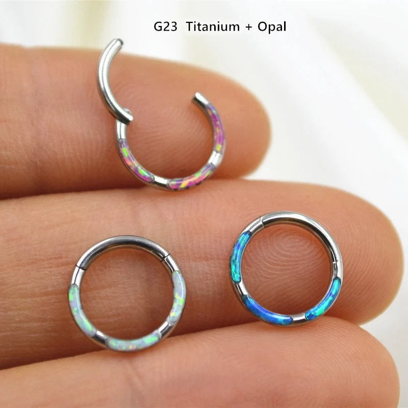 16G F136 Titanium Hinged Fire Opal Septum Hoop/ Opal Septum Clicler/ Opal Daith Ring/ Hinged Septum/ Silver Septum Jewelry 1.2*8mm/10mm Miss Vivi Jewelry