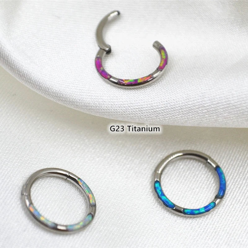 16G F136 Titanium Hinged Fire Opal Septum Hoop/ Opal Septum Clicler/ Opal Daith Ring/ Hinged Septum/ Silver Septum Jewelry 1.2*8mm/10mm Miss Vivi Jewelry