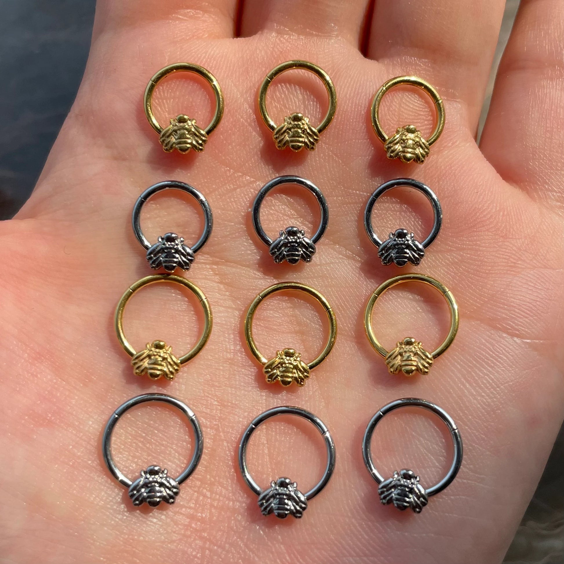 16G ASTM F136 Titanium Bumble Bee Hinged Hoop/ Bee Septum/ Silver Septum Hoop/ Hinged Daith/ Septum Clicker/ Cartilage hoop 1.2*8/10mm Miss Vivi Jewelry