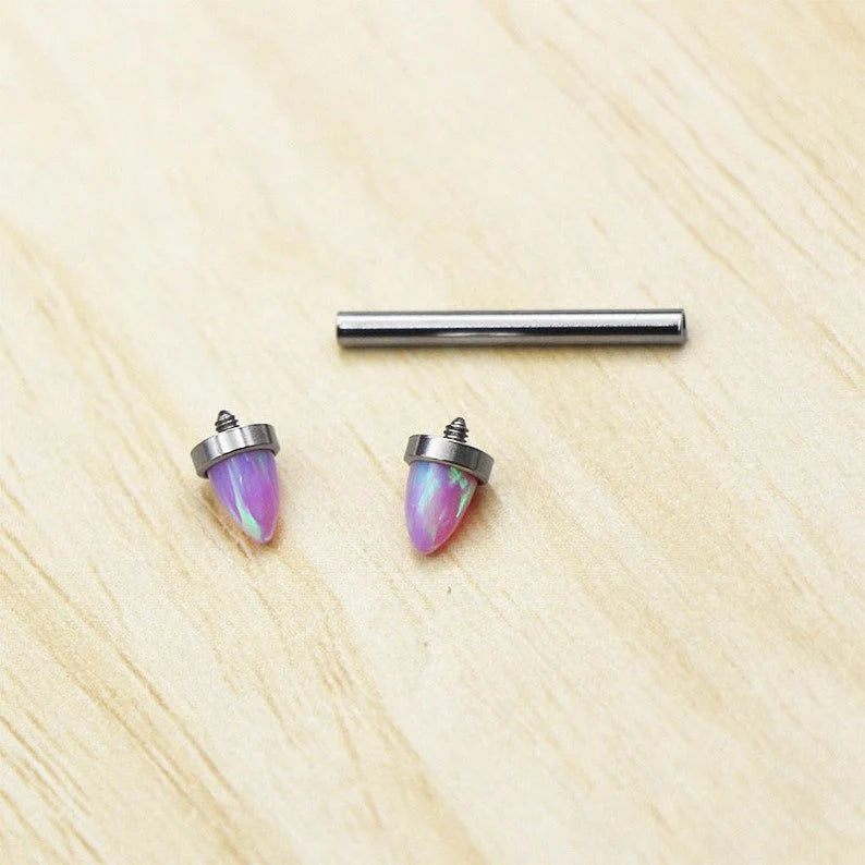 14G F136 Titanium Internally Threaded Opal Spikes End Nipple Jewelry/ Ninja Bridge Barbell Ring/ Opal Nipple Ring/ Titanium Bridge Piercing Miss Vivi Jewelry