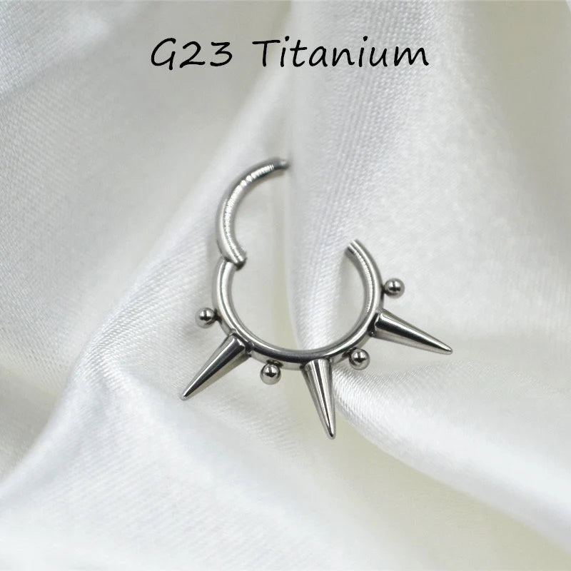 16G F136 Titanium Triple Spikes Hinged Hoop/ Septum Clicker/ Septum Piercings/ Titanium Daith Hoop/Hinged Septum Ring/Daith Ring Silver/Gold Miss Vivi Jewelry