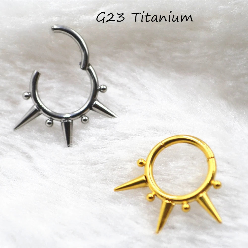 16G F136 Titanium Triple Spikes Hinged Hoop/ Septum Clicker/ Septum Piercings/ Titanium Daith Hoop/Hinged Septum Ring/Daith Ring Silver/Gold Miss Vivi Jewelry