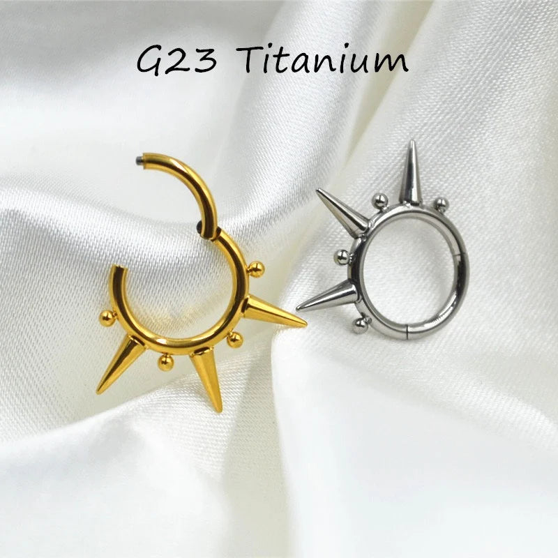 16G F136 Titanium Triple Spikes Hinged Hoop/ Septum Clicker/ Septum Piercings/ Titanium Daith Hoop/Hinged Septum Ring/Daith Ring Silver/Gold Miss Vivi Jewelry