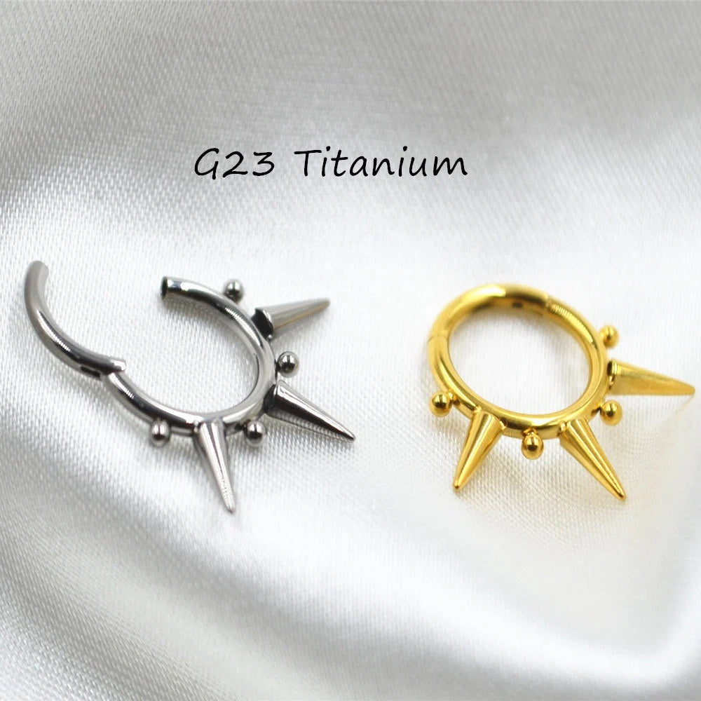 16G F136 Titanium Triple Spikes Hinged Hoop/ Septum Clicker/ Septum Piercings/ Titanium Daith Hoop/Hinged Septum Ring/Daith Ring Silver/Gold Miss Vivi Jewelry