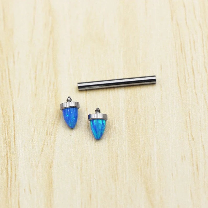 14G F136 Titanium Internally Threaded Opal Spikes End Nipple Jewelry/ Ninja Bridge Barbell Ring/ Opal Nipple Ring/ Titanium Bridge Piercing Miss Vivi Jewelry