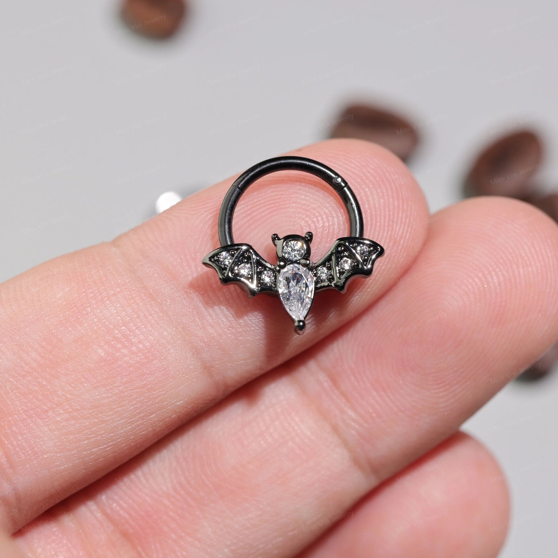 16G 316L Steel CZ Bat Septum Clicker Hoop/ Septum Ring Bat/ Hinged Bat Septum Clicker/ Halloween Septum/ Steel Bat Septum Ring/ Daith Hoop Miss Vivi Jewelry