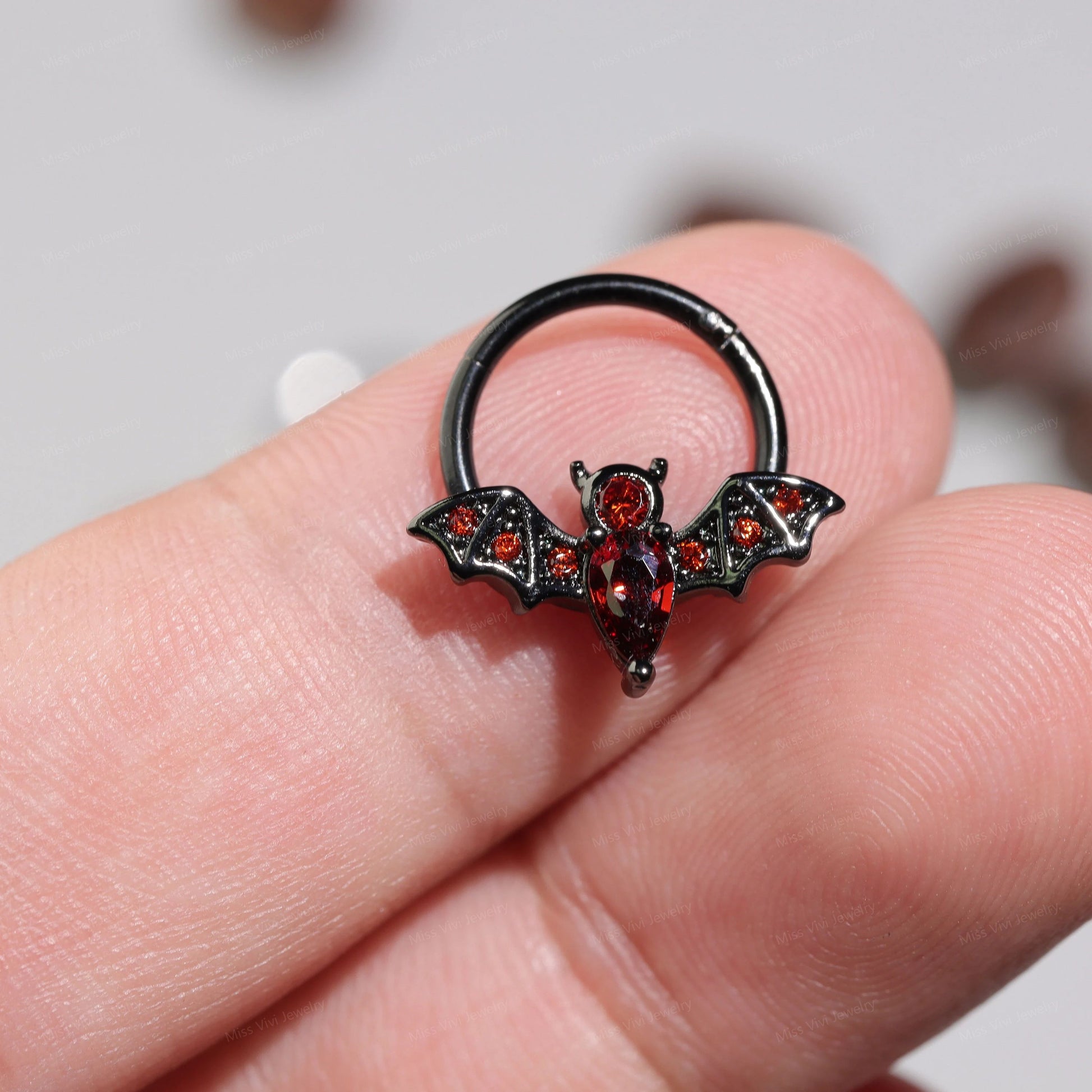 16G 316L Steel CZ Bat Septum Clicker Hoop/ Septum Ring Bat/ Hinged Bat Septum Clicker/ Halloween Septum/ Steel Bat Septum Ring/ Daith Hoop Miss Vivi Jewelry