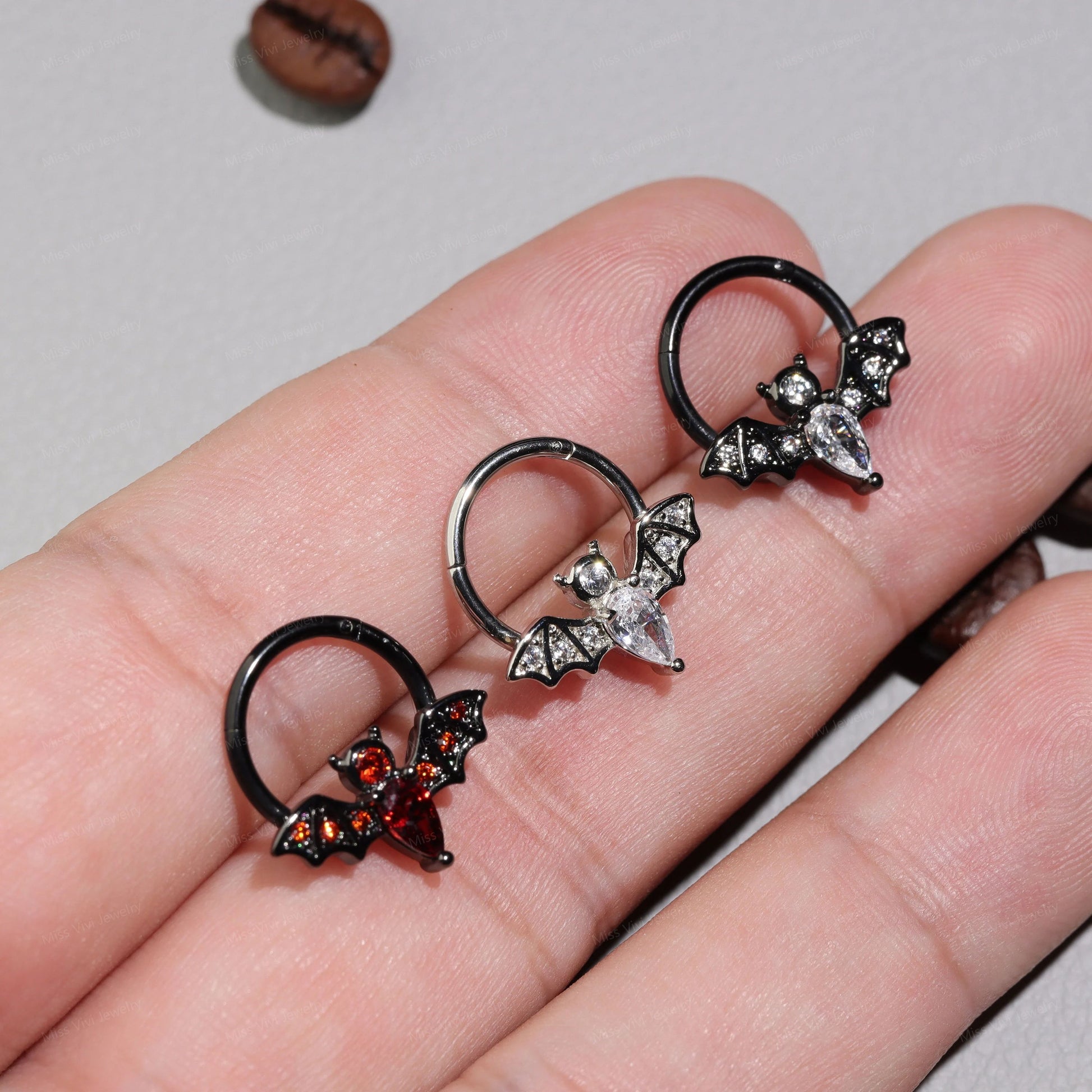 16G 316L Steel CZ Bat Septum Clicker Hoop/ Septum Ring Bat/ Hinged Bat Septum Clicker/ Halloween Septum/ Steel Bat Septum Ring/ Daith Hoop Miss Vivi Jewelry