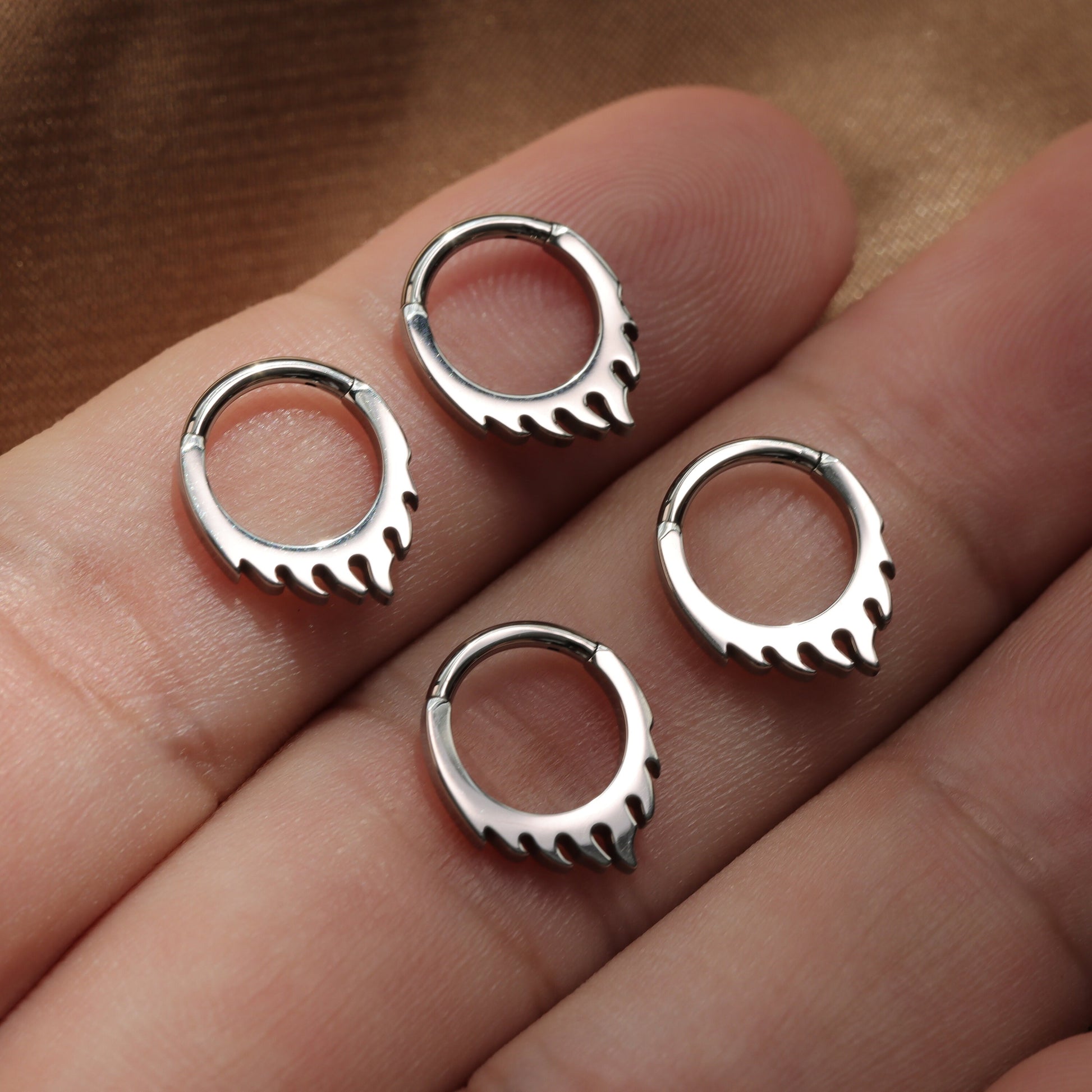 16G ASTM F136 Titanium Fire Flame Hinged Septum Hoop/ Titanium Septum Clicker Silver/ Dainty Daith Piercing Hoop/ 8mm Septum Jewelry Miss Vivi Jewelry