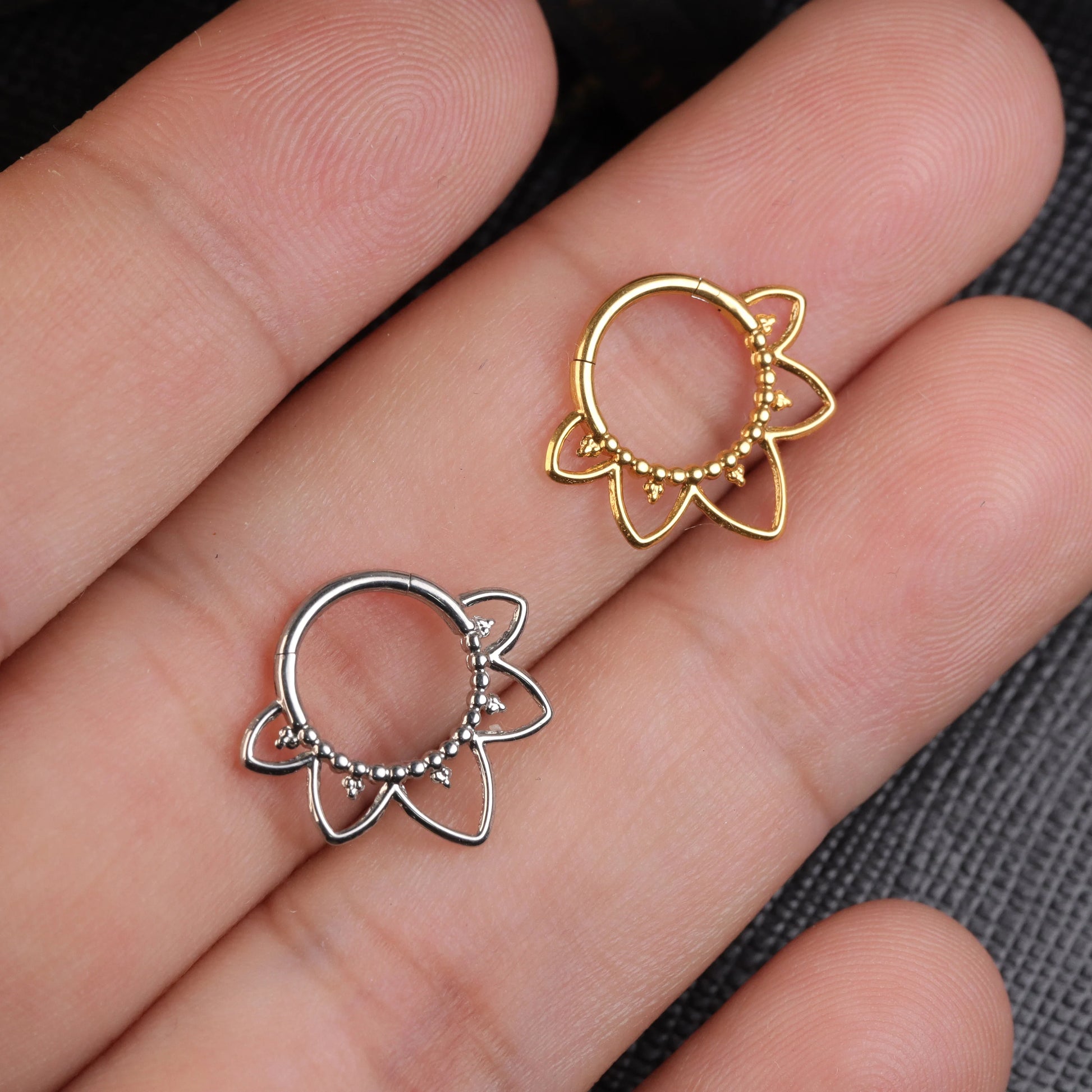 16G 316L Floral Daith Clicker/ Daith Jewelry Surgical Steel/ Daith Piercing/ Daith Hoop Silver/ Hinged Daith Earring/ Daith Ring 1.2*8/10mm Miss Vivi Jewelry