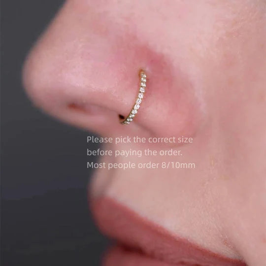 18G 316L Steel CZ Paved Hinged Nose Ring/ Shiny Nostril Hoop/ Hinged Nose Ring/ Septum Ring/ Helix Clicker/ Conch Ring/ 1.0*6/8/10/12mm Miss Vivi Jewelry