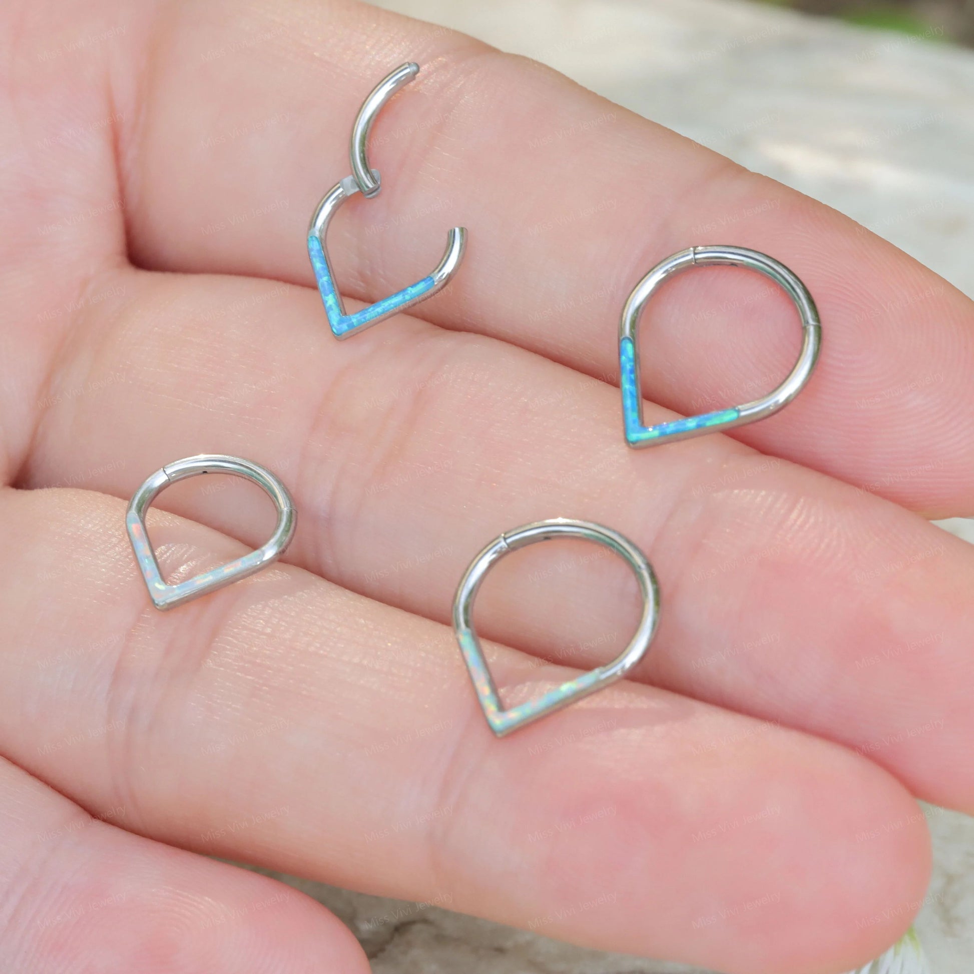 16G 316L Surgical Steel V-shape Septum Clicker/ Hinged Septum Ring/ Opal Septum/ Steel Septum Hoop/ Hinged Clicker/ Daith Ring 1.2*8/10mm Miss Vivi Jewelry