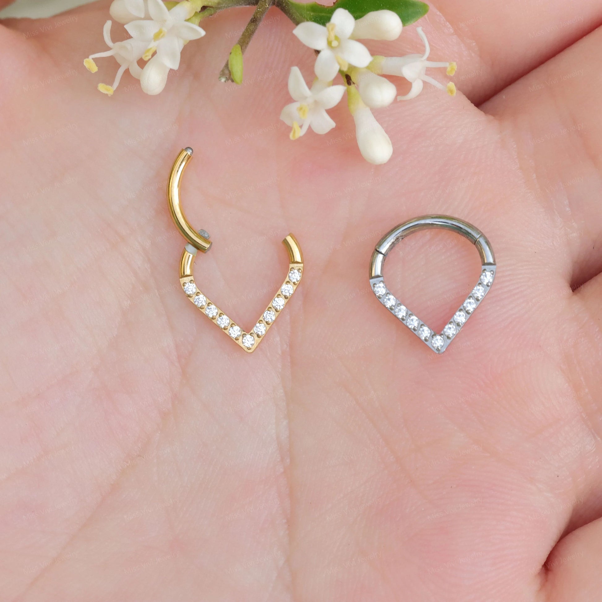 316L Steel V-shaped Septum Ring/CZ Hinged Septum Ring/Daith Earring Clickerr/Spetum Clicker/ Septum Piercing/ Daith Hoop Earrings 1.2*8/10mm Miss Vivi Jewelry