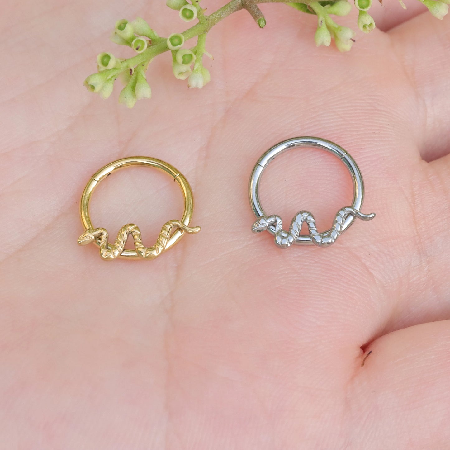 16G Snake Septum Clicker/ Snake Cartilage Earring/ Hinged Daith Hoops/ Snake Daith Ring/ Surgical Steel Hoop/ Daith Piercing/ Datih Earring Miss Vivi Jewelry