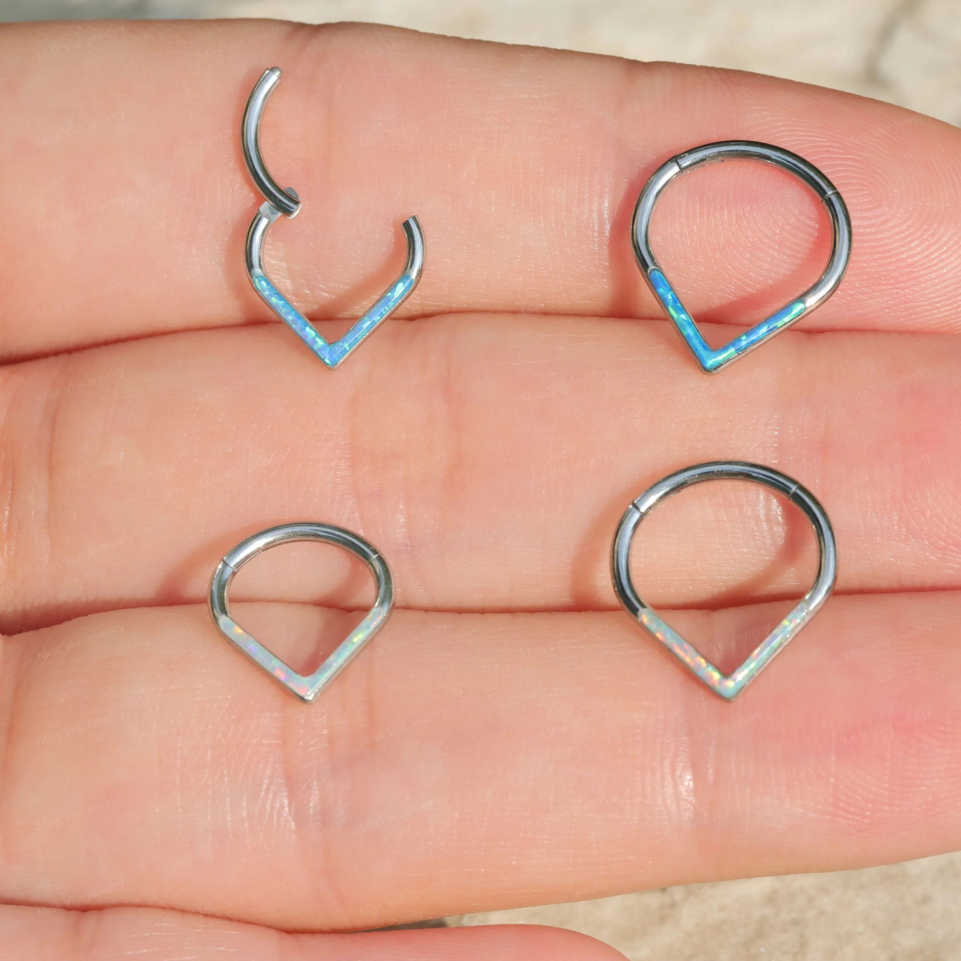 16G 316L Surgical Steel V-shape Septum Clicker/ Hinged Septum Ring/ Opal Septum/ Steel Septum Hoop/ Hinged Clicker/ Daith Ring 1.2*8/10mm Miss Vivi Jewelry