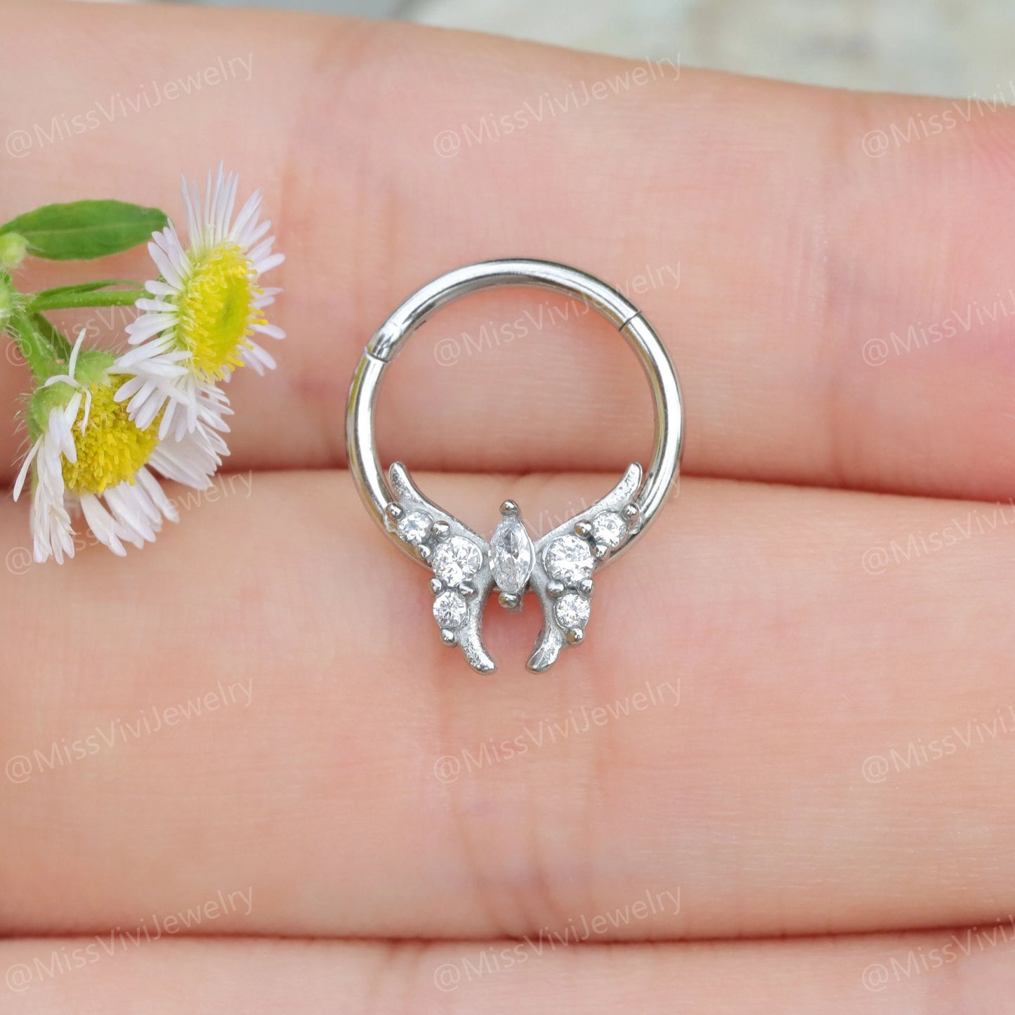 16G 316L Steel Butterfly Hinged Septum Ring/ Septum Clicker Hoop Silver/ Steel Hinged Septum Ring/ Daith Hinged Hoop 1.2*8/10mm Silver/ Gold Miss Vivi Jewelry