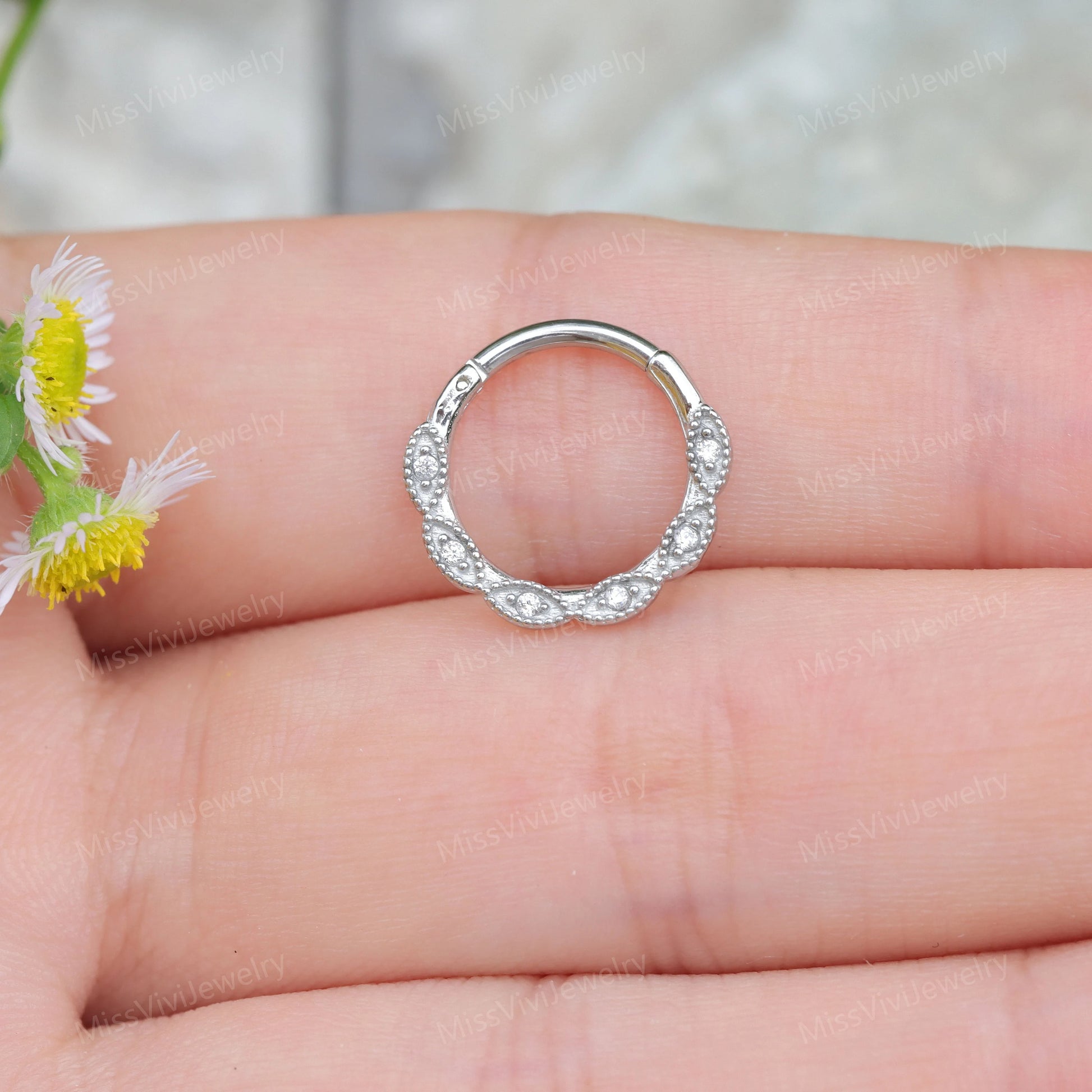 16G 316L Steel Flower Daith Earring Hoop/ Daith Hoop Clicker/ Steel Daith Hoop/Handmade Gift for her/ Flower Earring 1.2*8/10mm Silver Gold Miss Vivi Jewelry