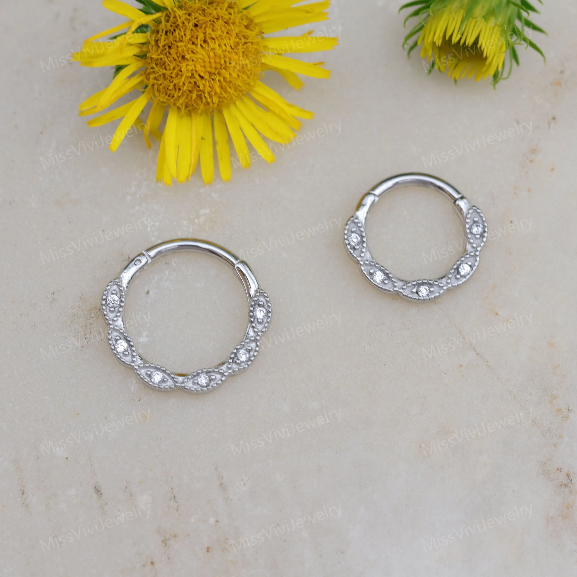 16G 316L Steel Flower Daith Earring Hoop/ Daith Hoop Clicker/ Steel Daith Hoop/Handmade Gift for her/ Flower Earring 1.2*8/10mm Silver Gold Miss Vivi Jewelry