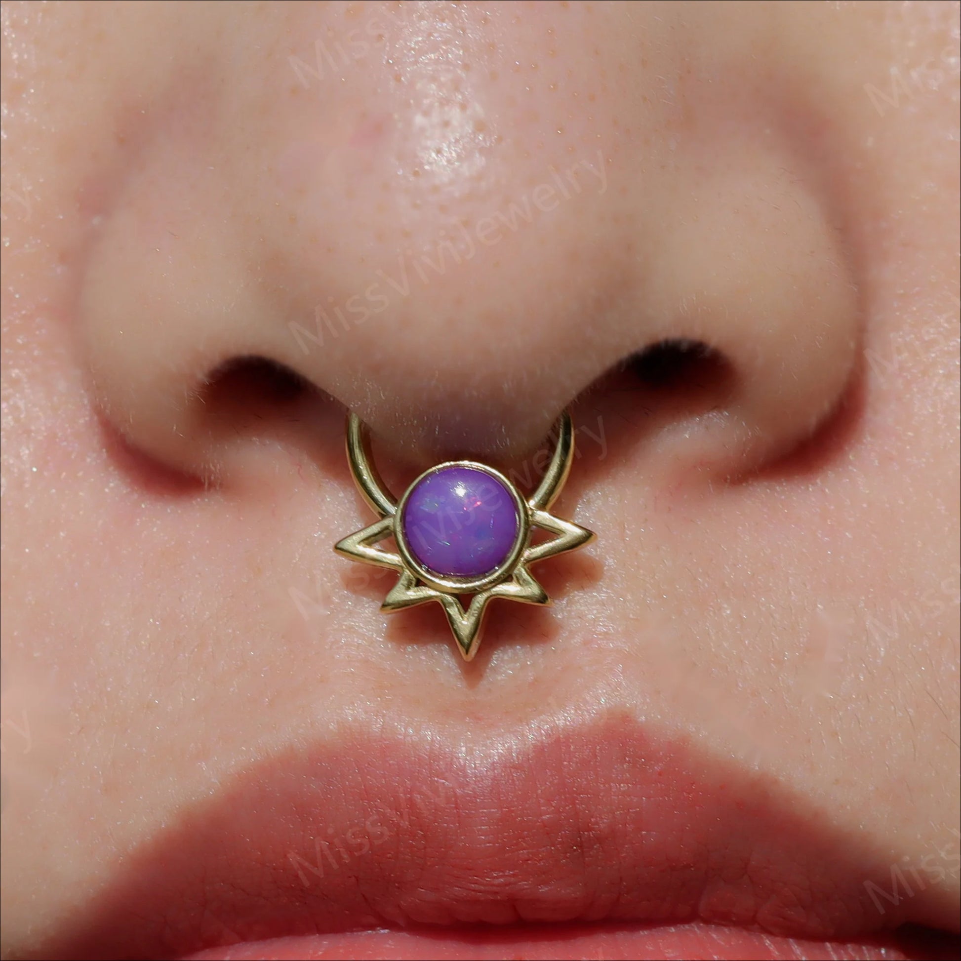 16G 316L Steel Purple Opal Sun Septum Ring/ Hinged Septum Hoop/ Opal Septum Ring/ Steel Septum Clicker/ Opal Nose Ring/ daith 1.2*8/10mm Miss Vivi Jewelry