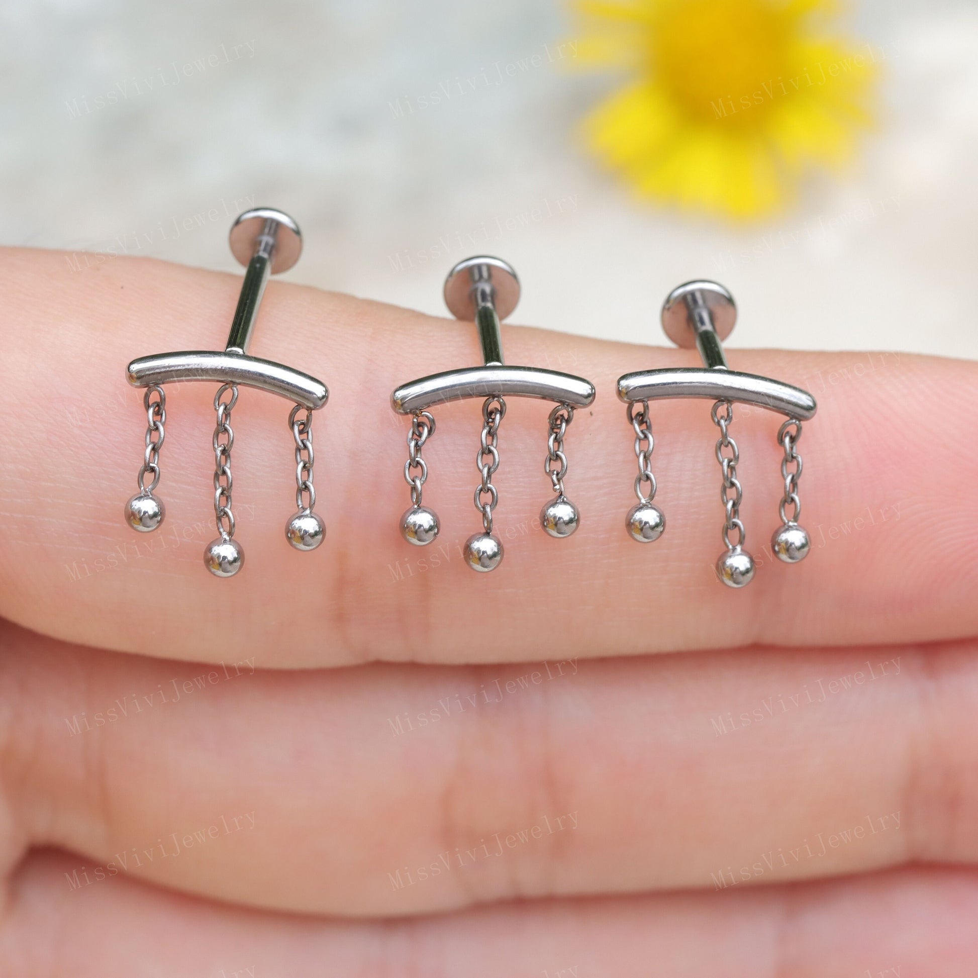 16G ASTM F136 Titanium Flat Back Stud, Tiny Stud Earrings, Titanium Helix Stud, Dangle Cartilage Earring, Silver Drop Earring 1.2*6/8/10mm Miss Vivi Jewelry