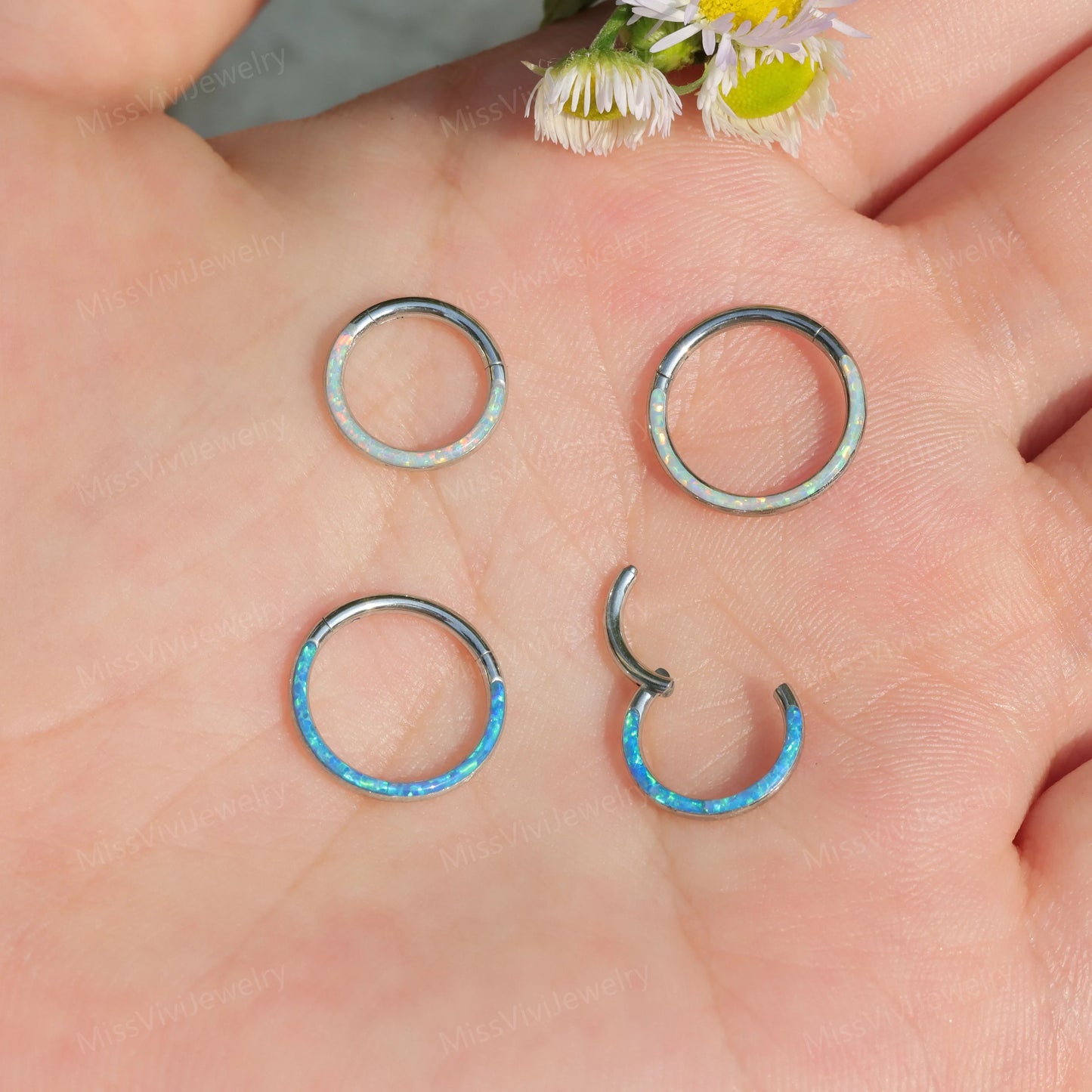 16G Implant Grade Titanium Opal Daith Hoop Earring/ Daith Hinged Hoop/ Daith Clicker Hoop/ Titanium Daith Ring 1.2*8/10mm Miss Vivi Jewelry