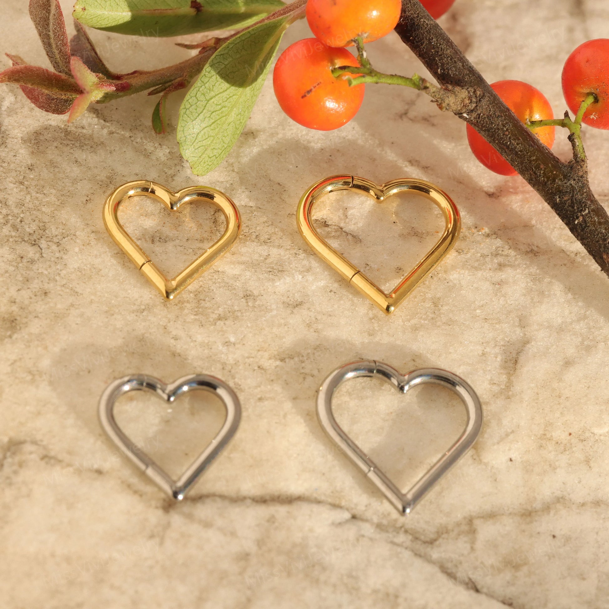 16G Titanium Heart Daith Earring Hoop/ Hinged Daith Earring Gold/ Daith Piercing Jewelry Steel/ Daith Clicker Hoop/ Helix Ring 1.2*8/10mm Miss Vivi Jewelry