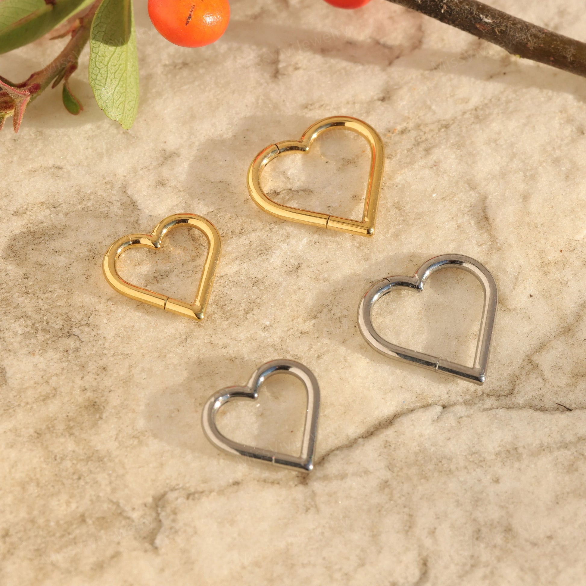 16G Titanium Heart Daith Earring Hoop/ Hinged Daith Earring Gold/ Daith Piercing Jewelry Steel/ Daith Clicker Hoop/ Helix Ring 1.2*8/10mm Miss Vivi Jewelry