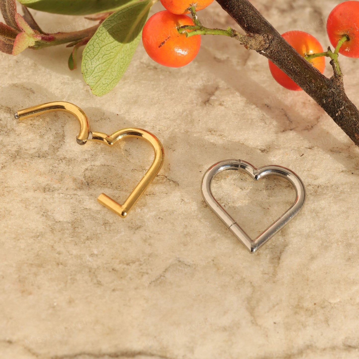 16G Titanium Heart Daith Earring Hoop/ Hinged Daith Earring Gold/ Daith Piercing Jewelry Steel/ Daith Clicker Hoop/ Helix Ring 1.2*8/10mm Miss Vivi Jewelry