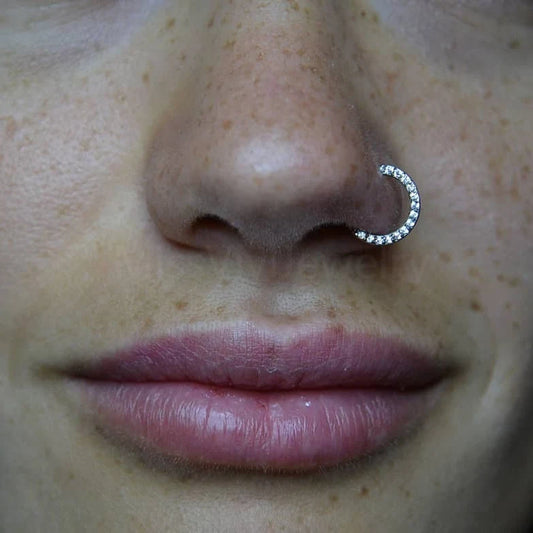 18G 316L Steel Crystal Nose Ring Clicker/ Nose Ring Hoop/ Hinged Nose Clicker/ Nostril Hoop Steel/ Silver Nose Hoop/Nose Piercing 1.0*8/10mm Miss Vivi Jewelry