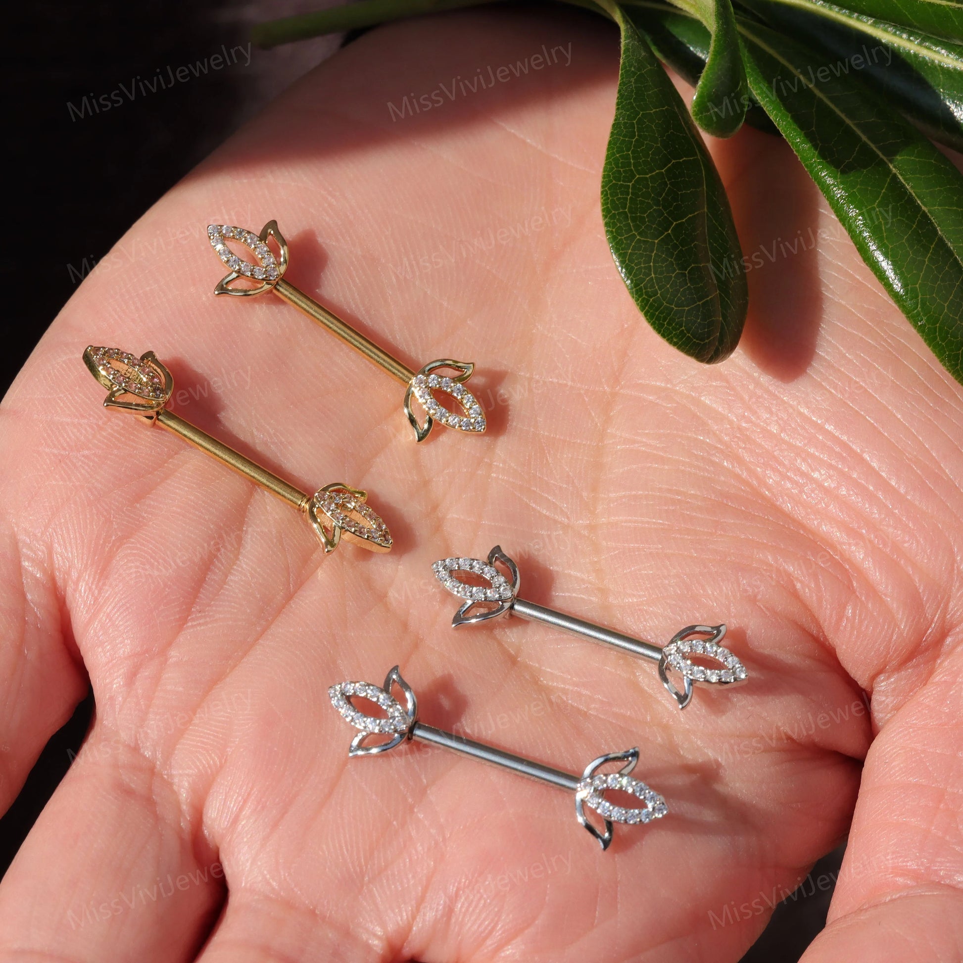 14G Lotus Nipple Barbell Jewelry/ Nipple Piercing Jewelry/ Flower Nipple Ring/ Handmade Jewelry Gift/ Silver Nipple Rings/Nipple Bar1.6*14mm Miss Vivi Jewelry