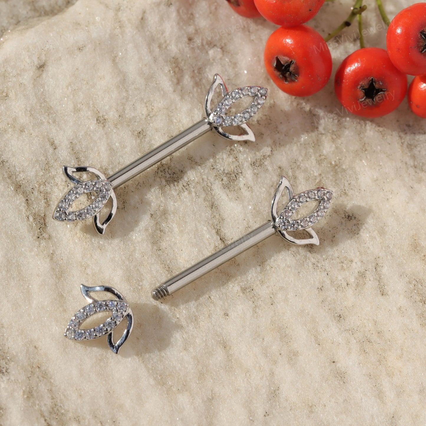 14G Lotus Nipple Barbell Jewelry/ Nipple Piercing Jewelry/ Flower Nipple Ring/ Handmade Jewelry Gift/ Silver Nipple Rings/Nipple Bar1.6*14mm Miss Vivi Jewelry