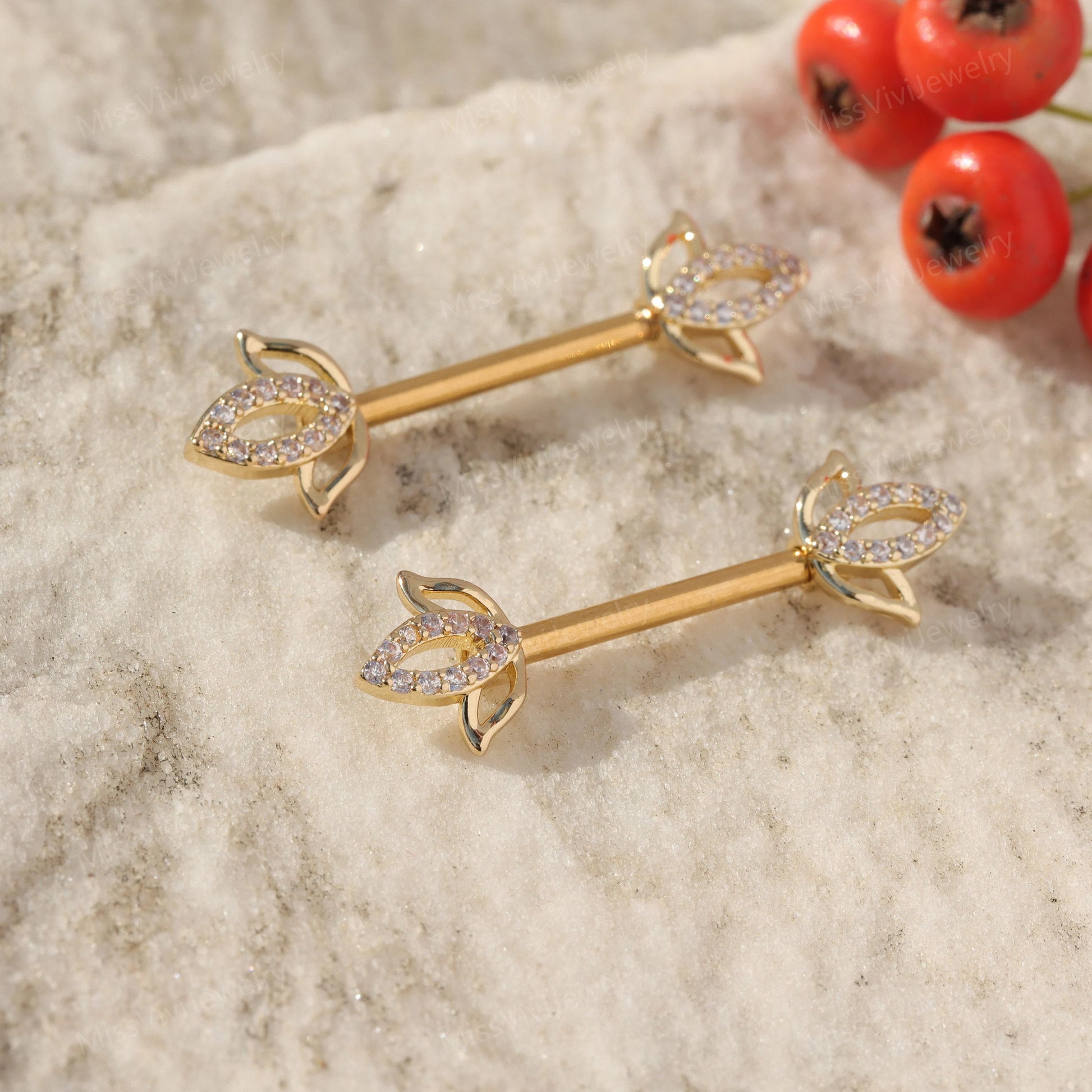 14G Lotus Nipple Barbell Jewelry Nipple Piercing Jewelry Flower Nipp Miss Vivi Jewelry