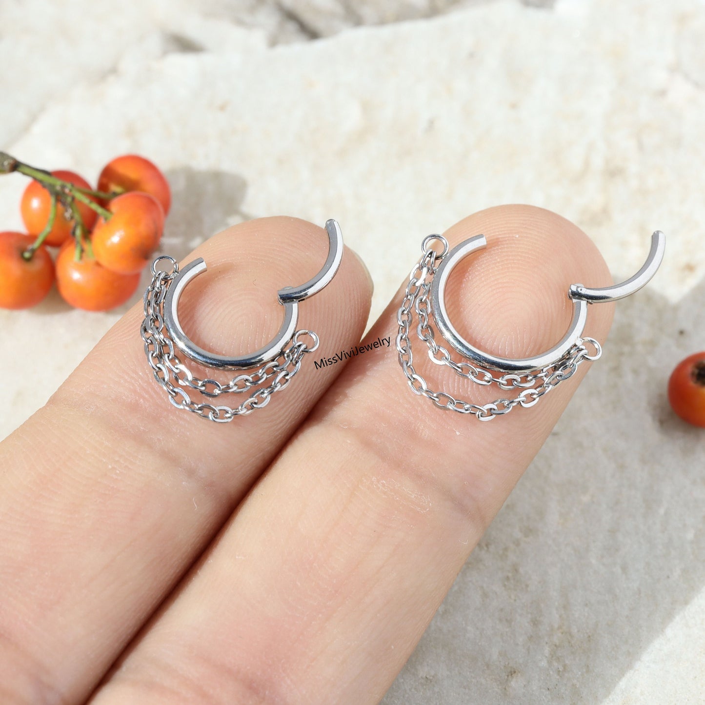 16G 316L Steel Helix Earring Hoop/ Helix Piercing/ Helix Hoop Ring/ Helix Earring Chain/ Helix Earring Silver/ Hinged Helix/ Helix Clicker Miss Vivi Jewelry