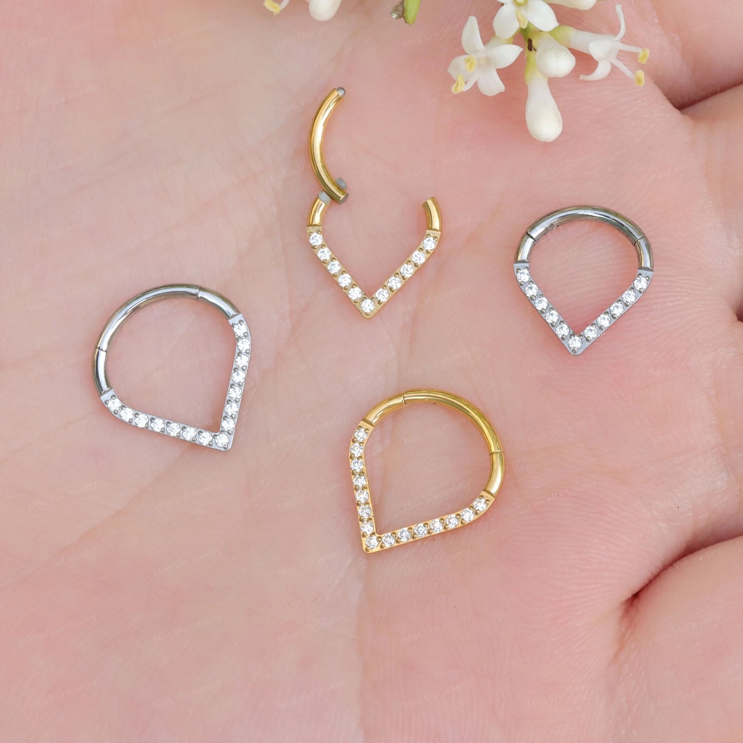 316L Steel V-shaped Septum Ring/CZ Hinged Septum Ring/Daith Earring Clickerr/Spetum Clicker/ Septum Piercing/ Daith Hoop Earrings 1.2*8/10mm Miss Vivi Jewelry