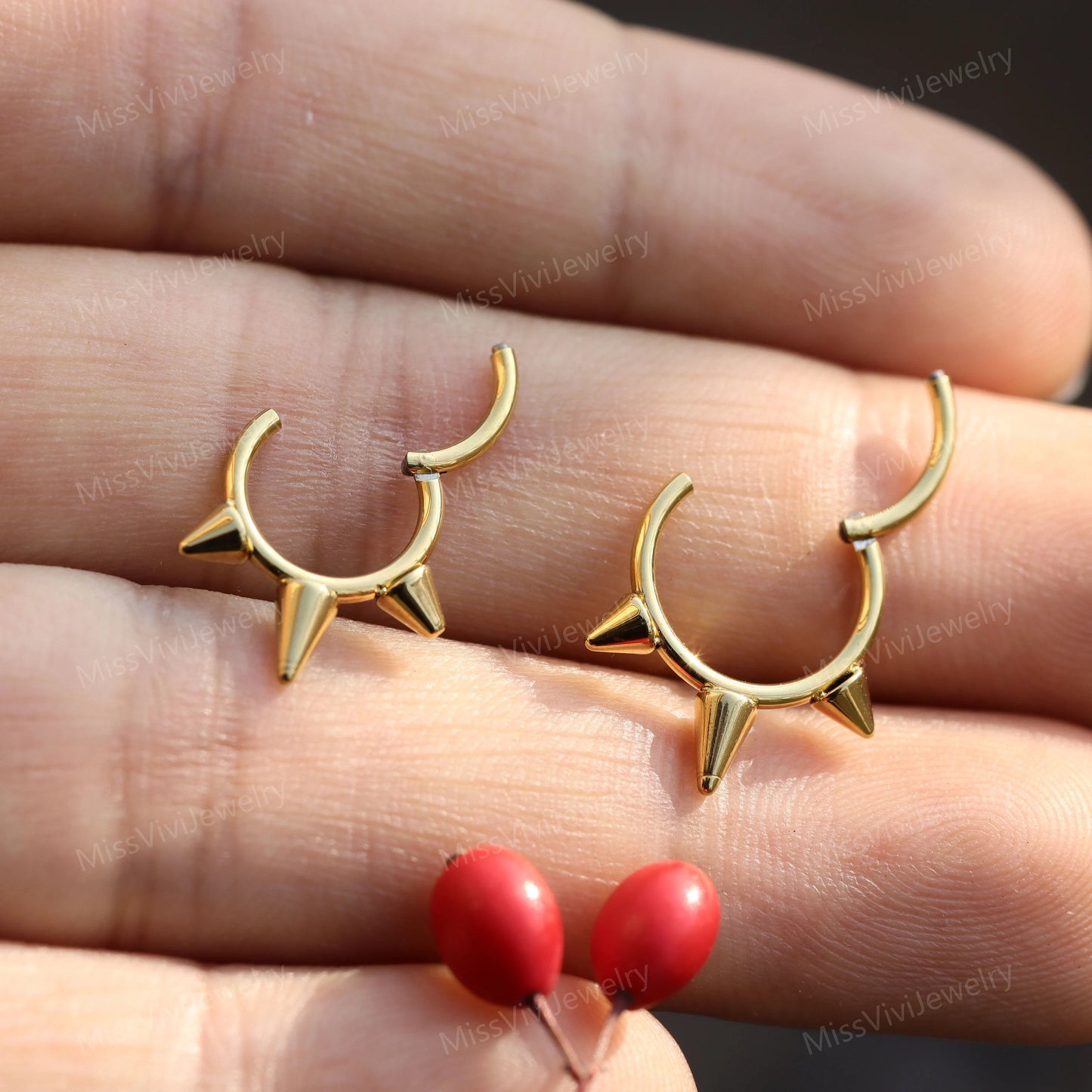 16G Surgical Steel Spikes Hinged Septum Ring/ Triple Spike Segment Septum Hoop/ Punk Septum Clicker/ Spiked Daith Clicker/ Spikes Nose Ring Miss Vivi Jewelry