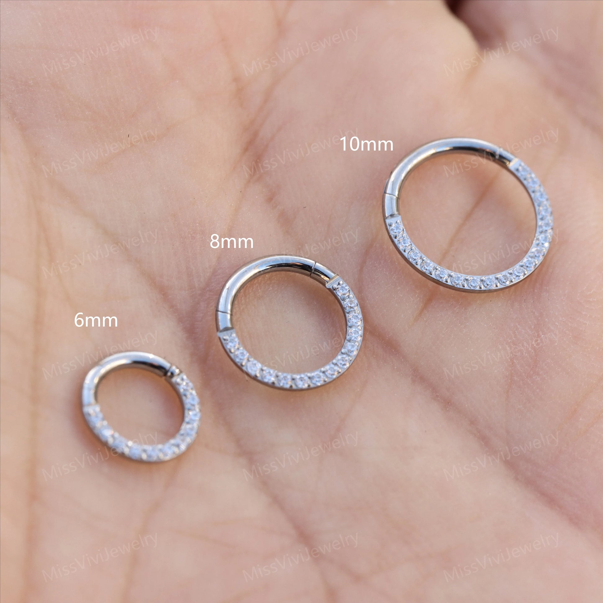 16G F136 Titanium Hinged septum Ring/ Front Face CZ Septum Clicker/ Septum Hoop Silver/ Daith Earring/ Septum Hoop/Segment Hoop1.2*8/10/12mm Miss Vivi Jewelry