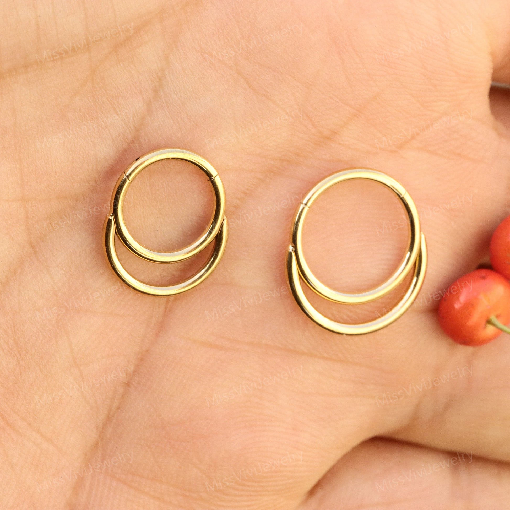 16G Surgical Steel Double Septum Ring/ Layered Septum Clicker/ Stacked Daith Hoop/ Septum Hoop Silver Gold/ Hinged Septum Ring 1.2*8mm/10mm Miss Vivi Jewelry