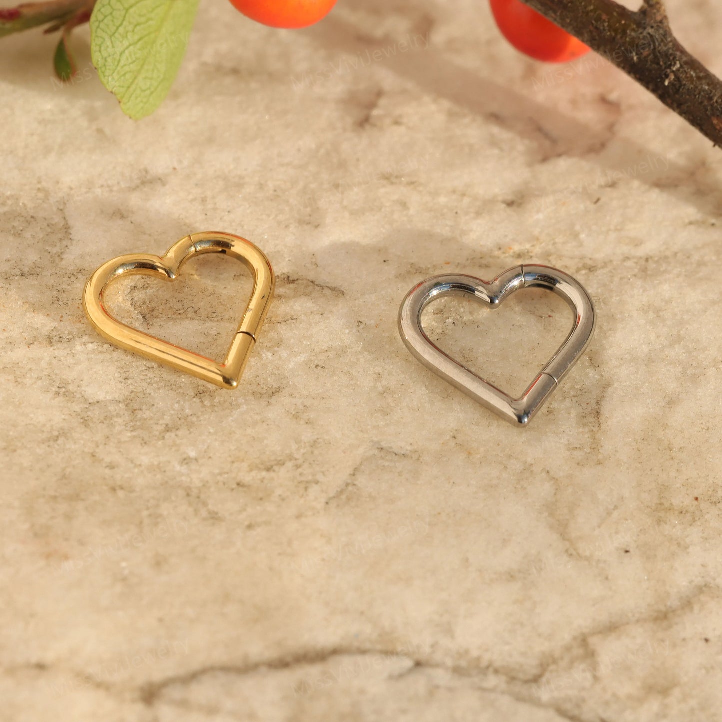 16G Titanium Heart Daith Earring Hoop/ Hinged Daith Earring Gold/ Daith Piercing Jewelry Steel/ Daith Clicker Hoop/ Helix Ring 1.2*8/10mm Miss Vivi Jewelry