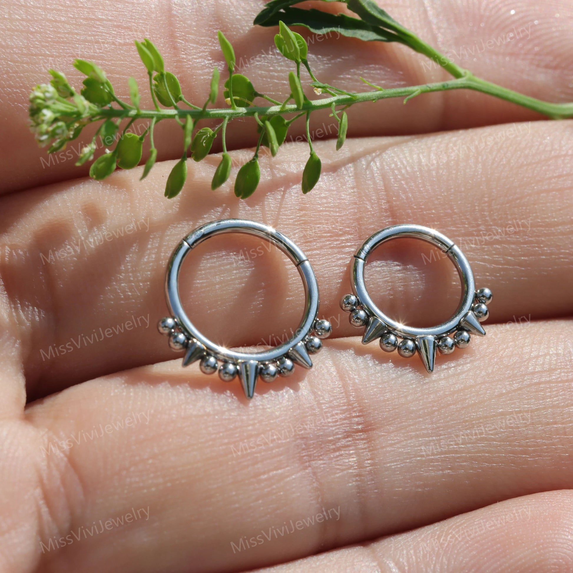 16g Surgical Steel Short Spikes Septum Ring/ Hinged Septum Hoop/ Daith Earring Hoop/ Punk Piercing Jewelry/ Steel Septum Ring/Septum jewelry Miss Vivi Jewelry