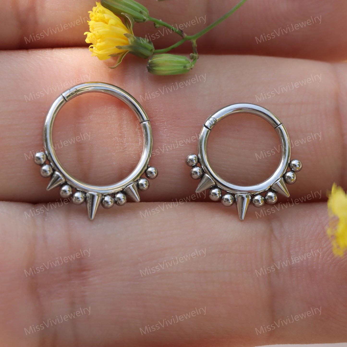 16g Surgical Steel Short Spikes Septum Ring/ Hinged Septum Hoop/ Daith Earring Hoop/ Punk Piercing Jewelry/ Steel Septum Ring/Septum jewelry Miss Vivi Jewelry