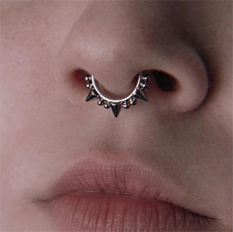 16g Surgical Steel Short Spikes Septum Ring/ Hinged Septum Hoop/ Daith Earring Hoop/ Punk Piercing Jewelry/ Steel Septum Ring/Septum jewelry Miss Vivi Jewelry