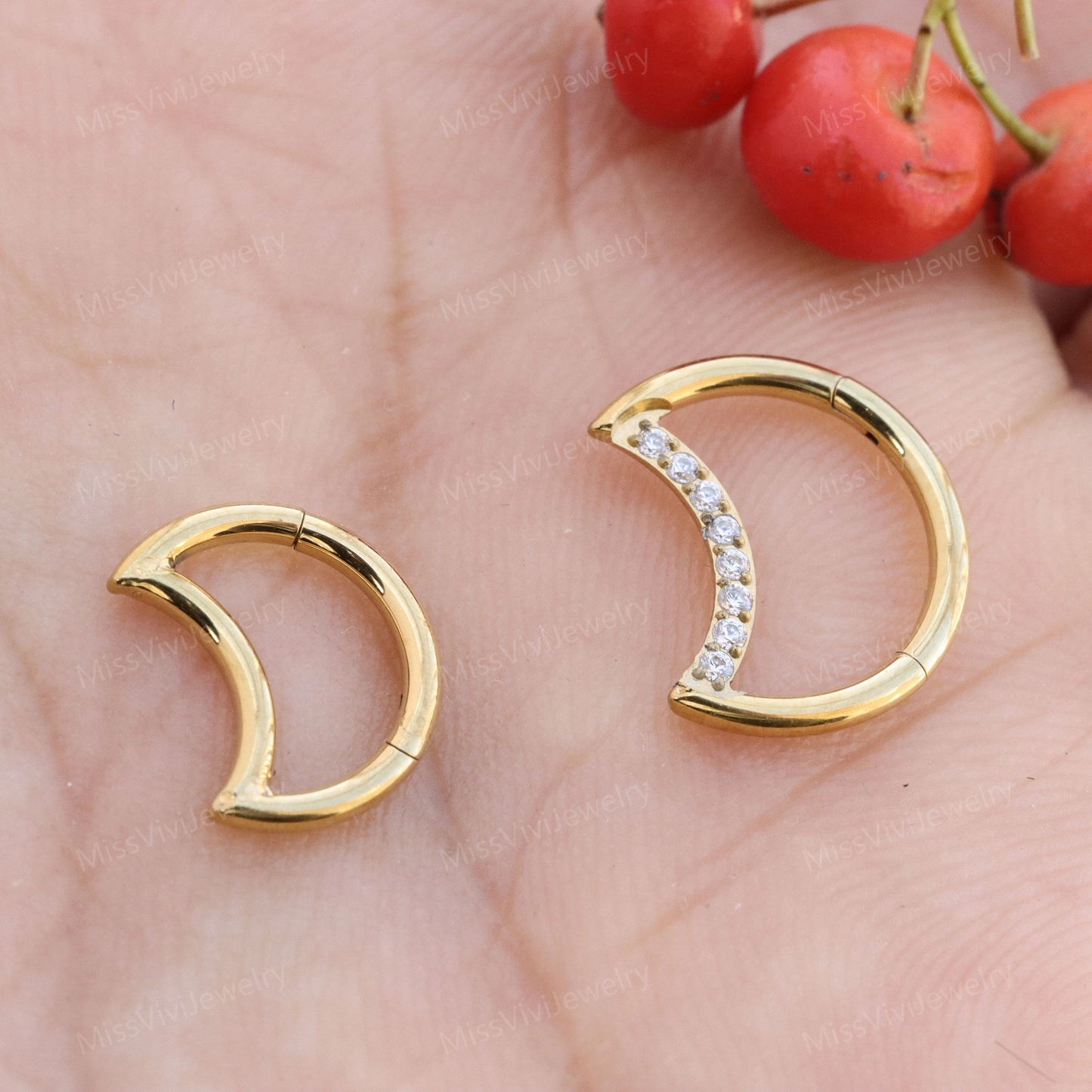 16G 316L Steel Cresent Moon Daith Hoop Earring/ Daith Piercing Jewelry/ Helix Hoop Earring/ Hinged Daith Clicker 1.2*8/10mm Silver Gold Miss Vivi Jewelry