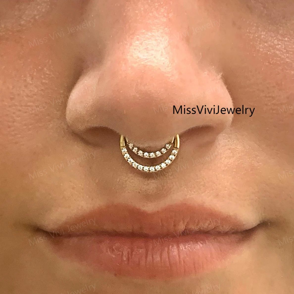 16G 316L Steel CZ Septum Ring/ Crystal Daith Clicker/ Double Layered Septum/ Stacked Septum/ Double Row Septum Piercing/ Septum Clicker Miss Vivi Jewelry