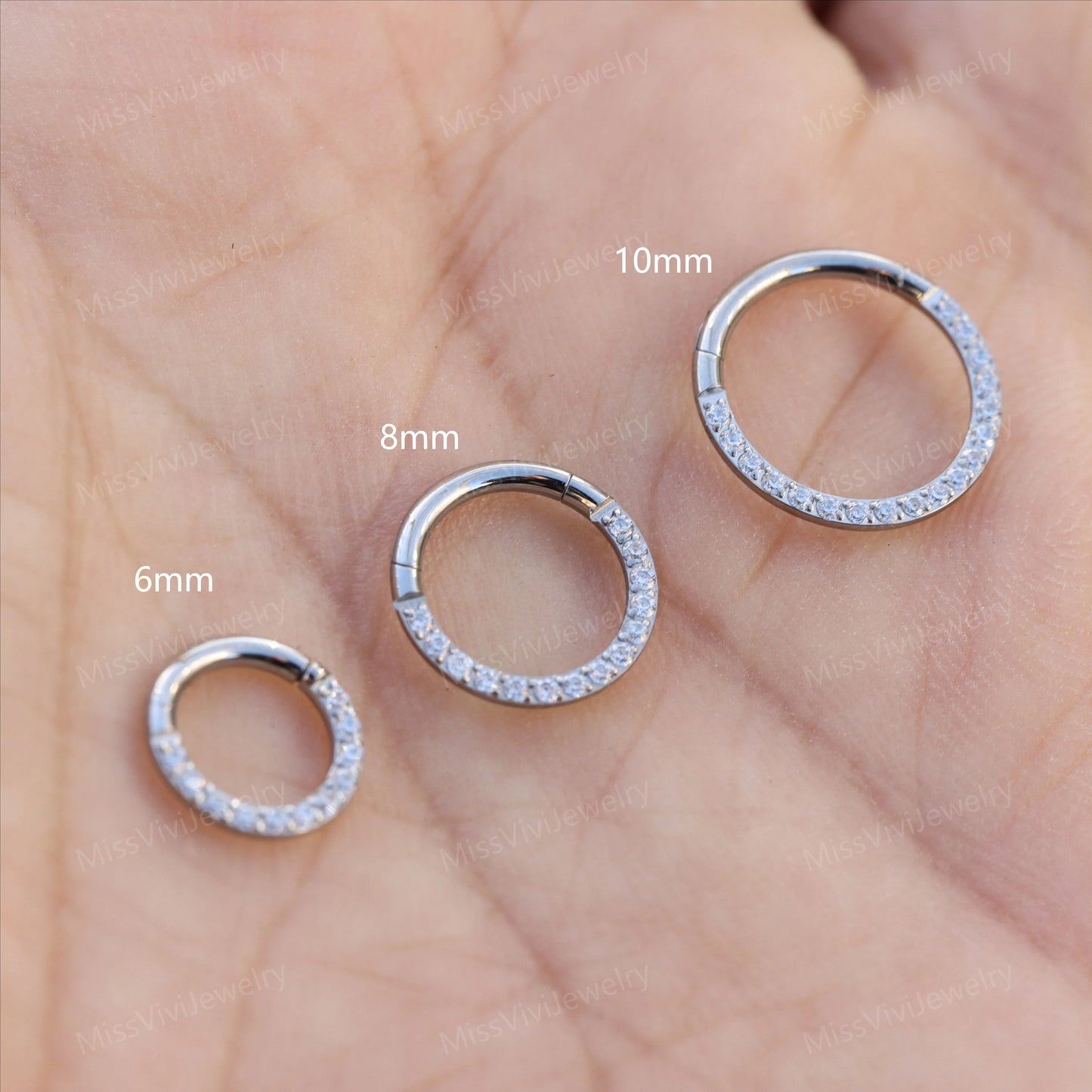 16G F136 Titanium Hinged Daith Earring Hoop/ Front Face CZ Gem Daith Clicker/ Daith Ring Silver/ Crystal Daith Earring 1.2*6/8/10mm Miss Vivi Jewelry