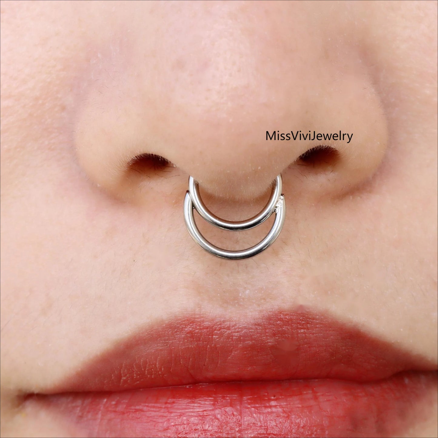 16G Surgical Steel Double Septum Ring/ Layered Septum Clicker/ Stacked Daith Hoop/ Septum Hoop Silver Gold/ Hinged Septum Ring 1.2*8mm/10mm Miss Vivi Jewelry