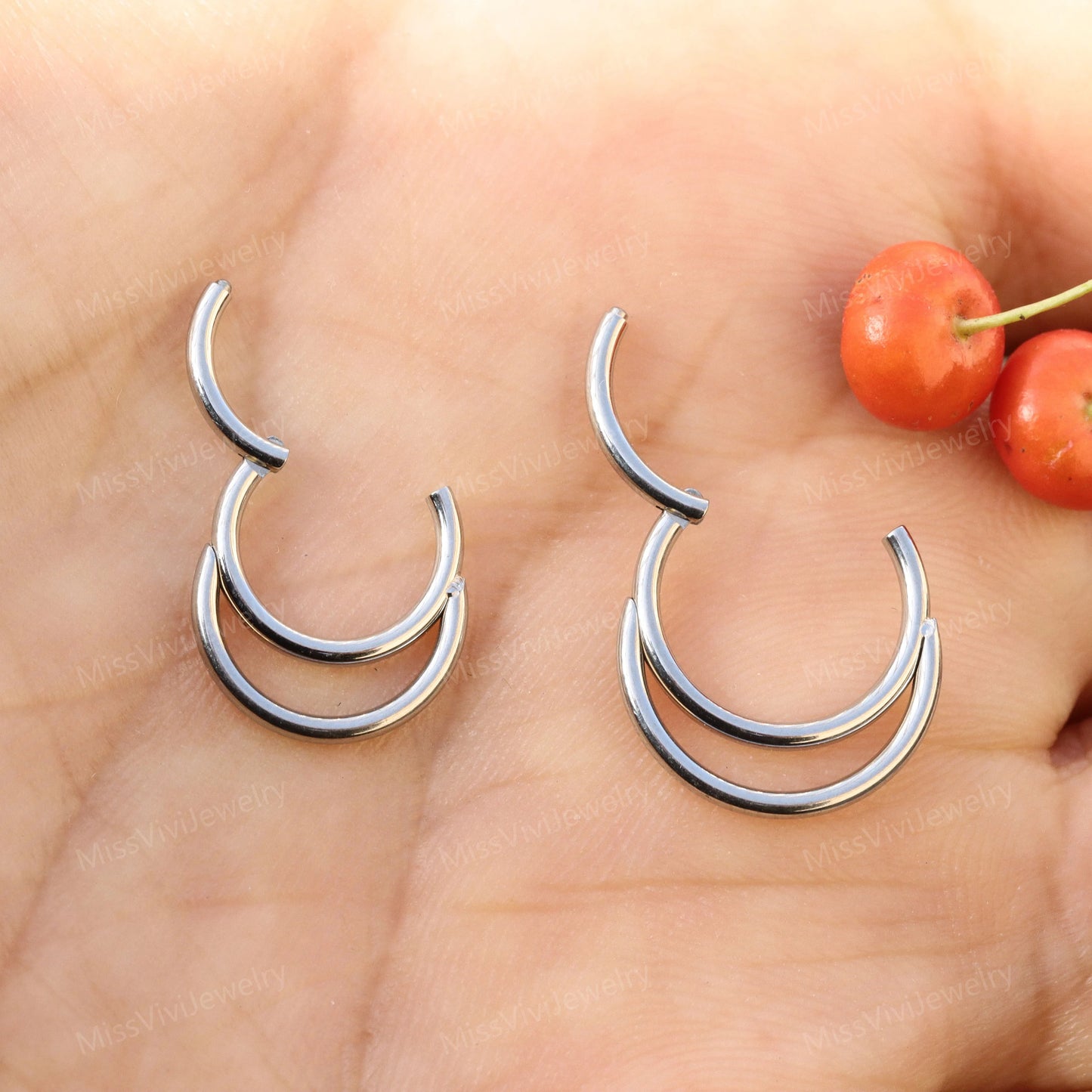 16G Surgical Steel Double Septum Ring/ Layered Septum Clicker/ Stacked Daith Hoop/ Septum Hoop Silver Gold/ Hinged Septum Ring 1.2*8mm/10mm Miss Vivi Jewelry