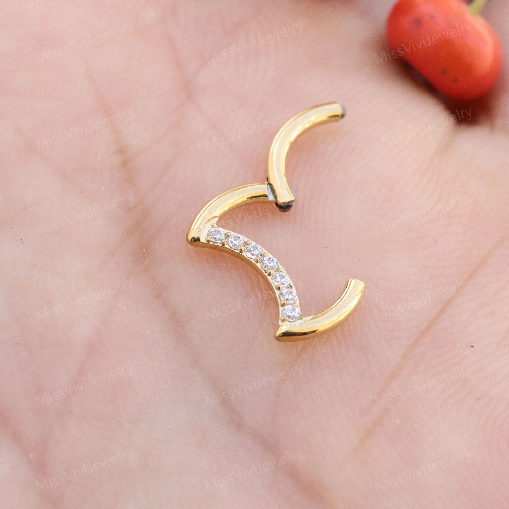 16G 316L Steel Cresent Moon Daith Hoop Earring/ Daith Piercing Jewelry/ Helix Hoop Earring/ Hinged Daith Clicker 1.2*8/10mm Silver Gold Miss Vivi Jewelry