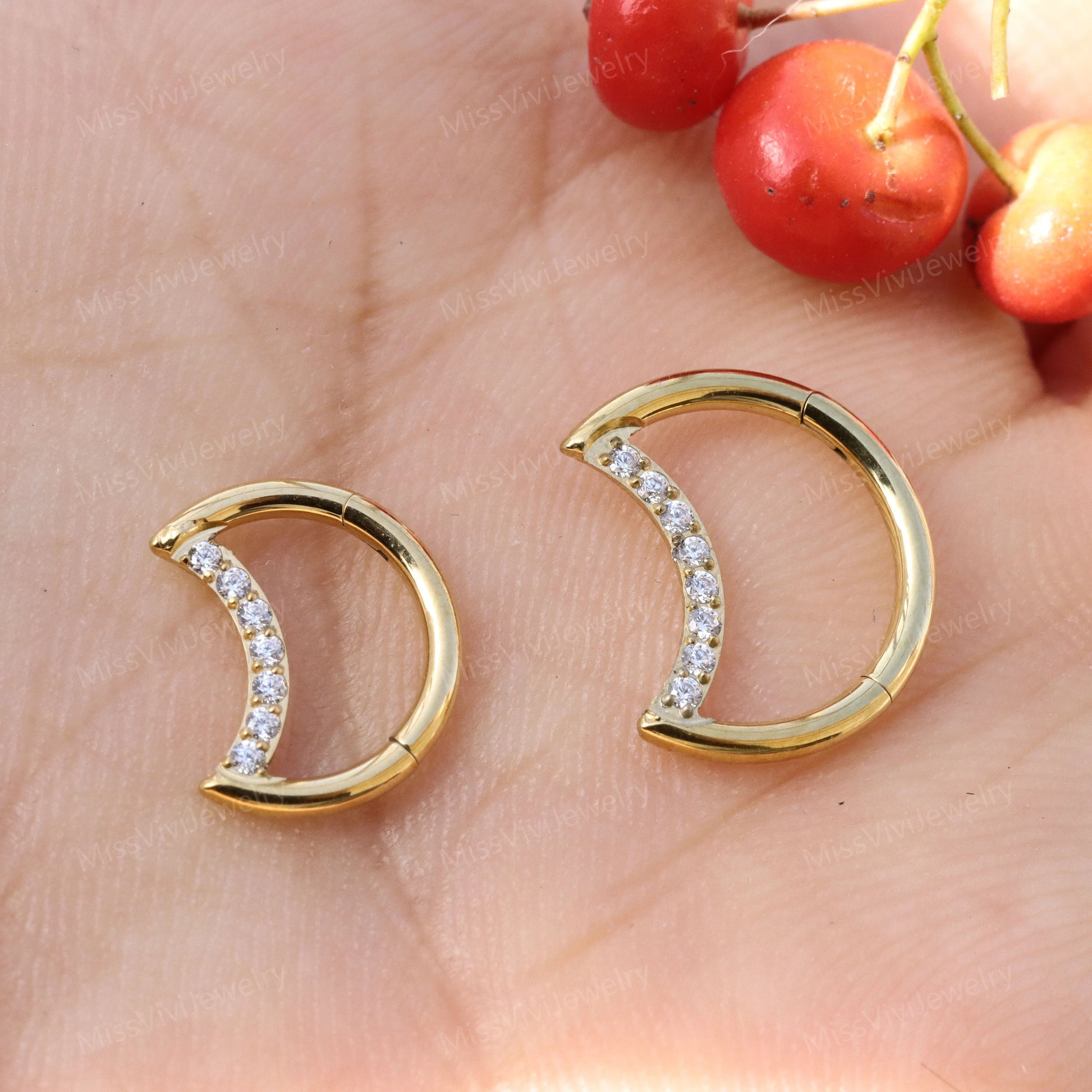 16G 316L Steel Cresent Moon Daith Hoop Earring/ Daith Piercing Jewelry/ Helix Hoop Earring/ Hinged Daith Clicker 1.2*8/10mm Silver Gold Miss Vivi Jewelry