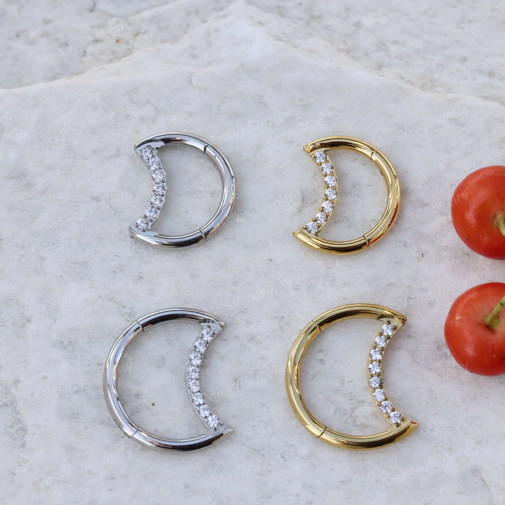 16G 316L Steel Cresent Moon Daith Hoop Earring/ Daith Piercing Jewelry/ Helix Hoop Earring/ Hinged Daith Clicker 1.2*8/10mm Silver Gold Miss Vivi Jewelry