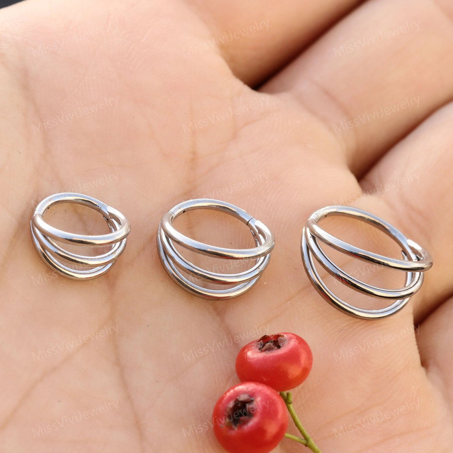 16G Surgical Steel Triple Lyered Clicker Hoop/ Hinged Hoop Earring/ Steel Stacked Hoop/ Conch Hoop/ Helix Piercing/ Rook Segment 8/10/12mm Miss Vivi Jewelry